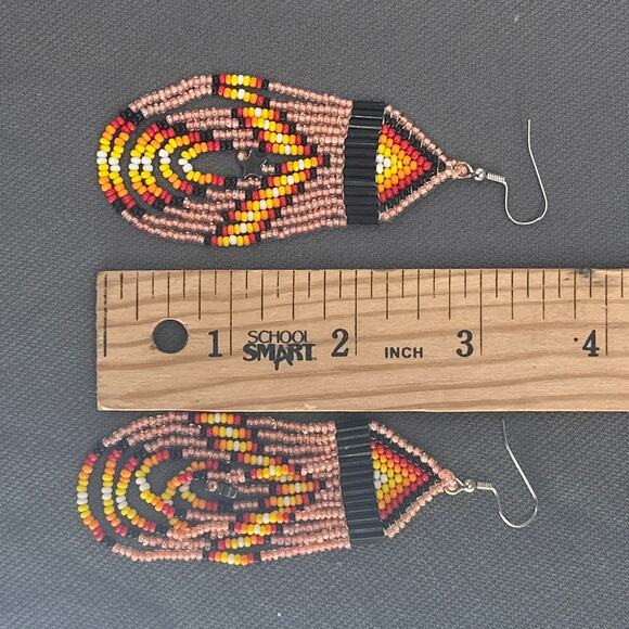 Tribal Earrings Seed Bead Handmade Multicolor Native American Boho Dangle 3” USA - Picture 15 of 15